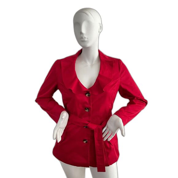Sandro Studio Jacket Red Button Front Blazer Short Trench L - Picture 1 of 9